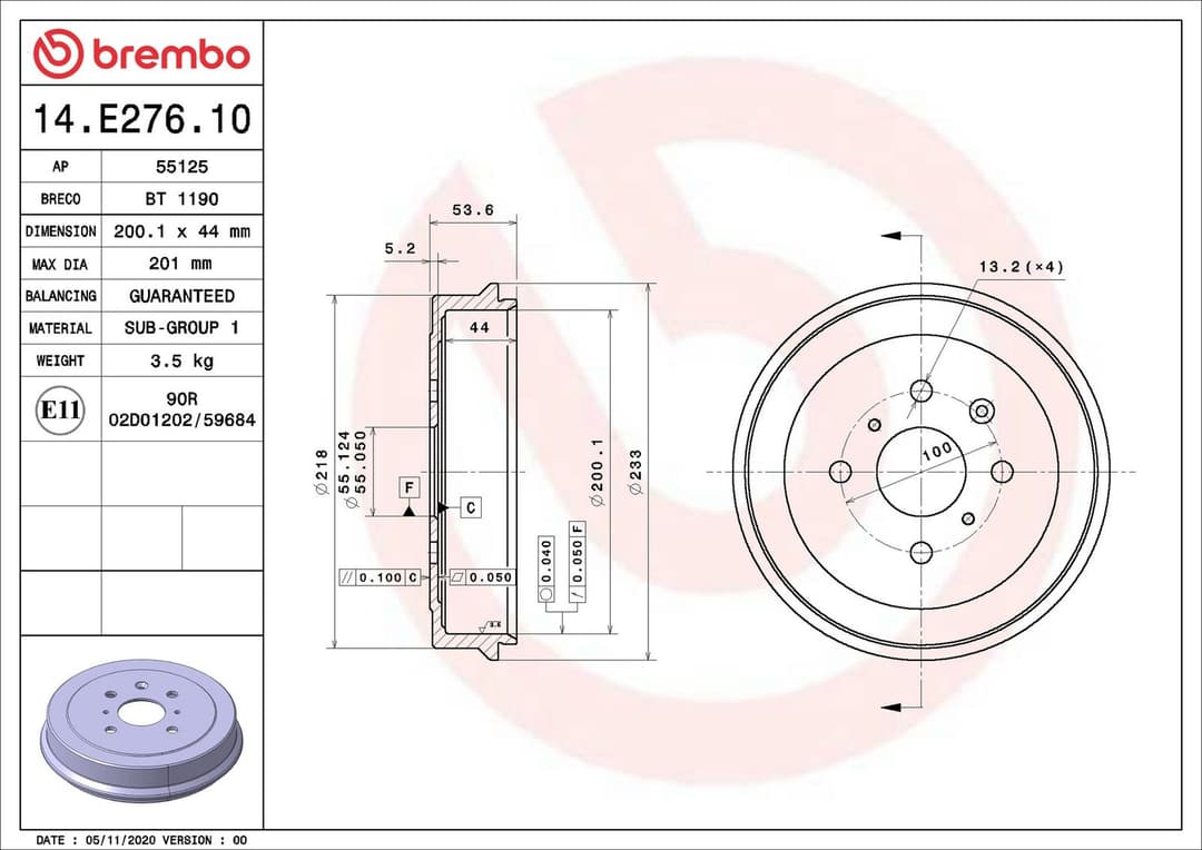 Tambur frana BREMBO ESSENTIAL LINE 14.E276.10