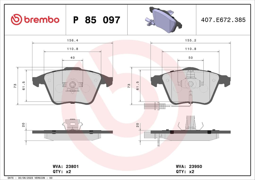 set placute frana,frana disc BREMBO P 85 097