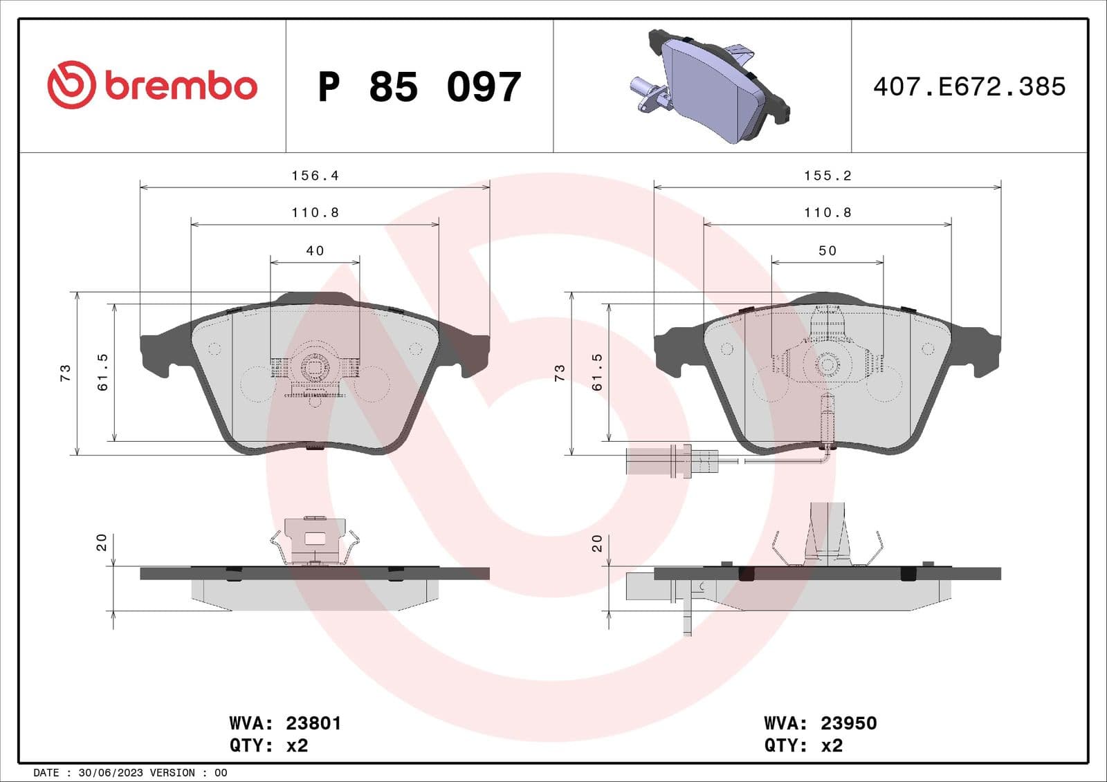 set placute frana,frana disc BREMBO P 85 097