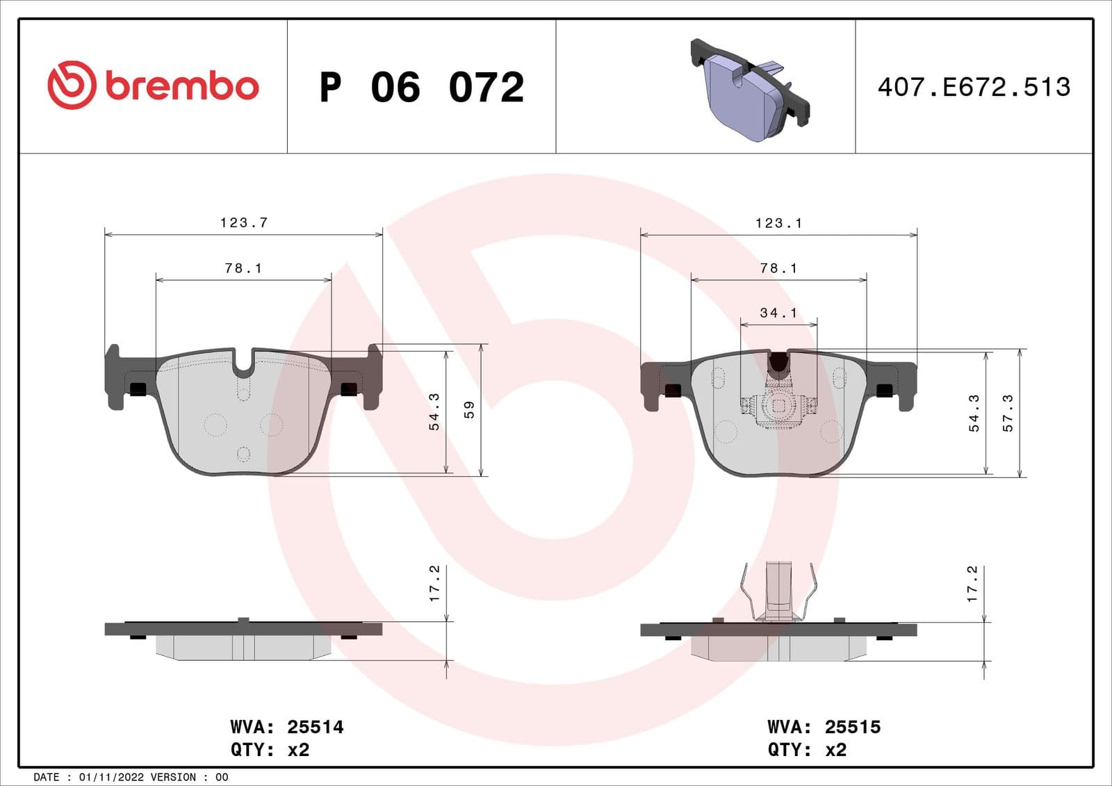 set placute frana,frana disc BREMBO PRIME LINE P 06 072