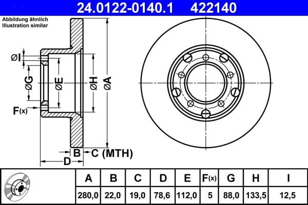 Disc frana ATE 24.0122-0140.1