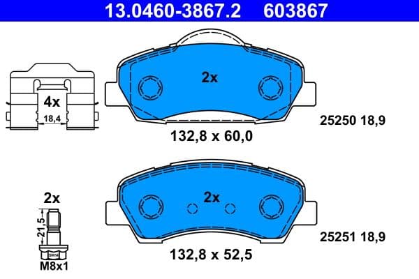 set placute frana,frana disc ATE 13.0460-3867.2