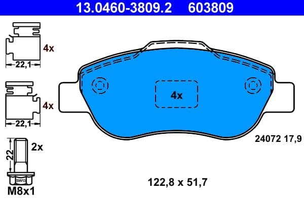 set placute frana,frana disc ATE 13.0460-3809.2