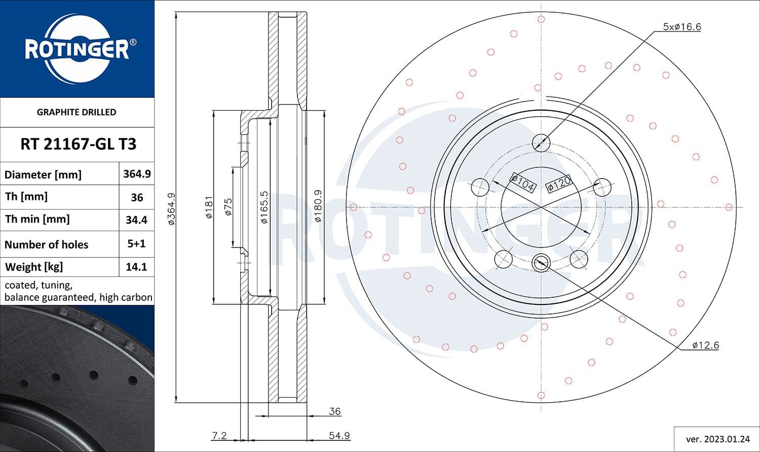 Disc frana ROTINGER RT 21167-GL T3