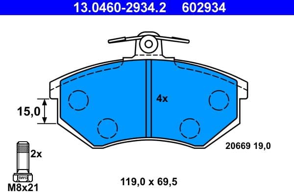 set placute frana,frana disc ATE 13.0460-2934.2
