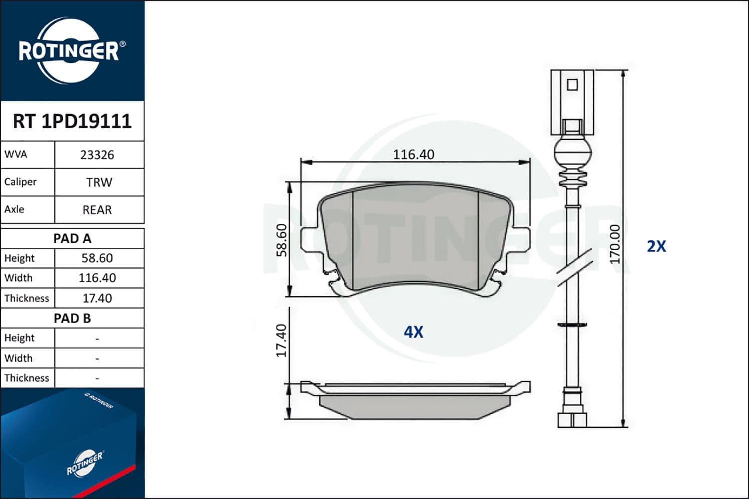 set placute frana,frana disc ROTINGER RT 1PD19111