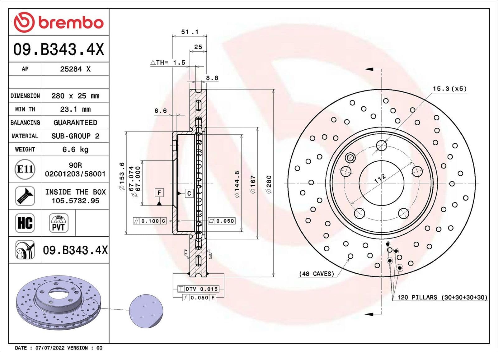 Disc frana BREMBO XTRA LINE - Xtra 09.B343.4X