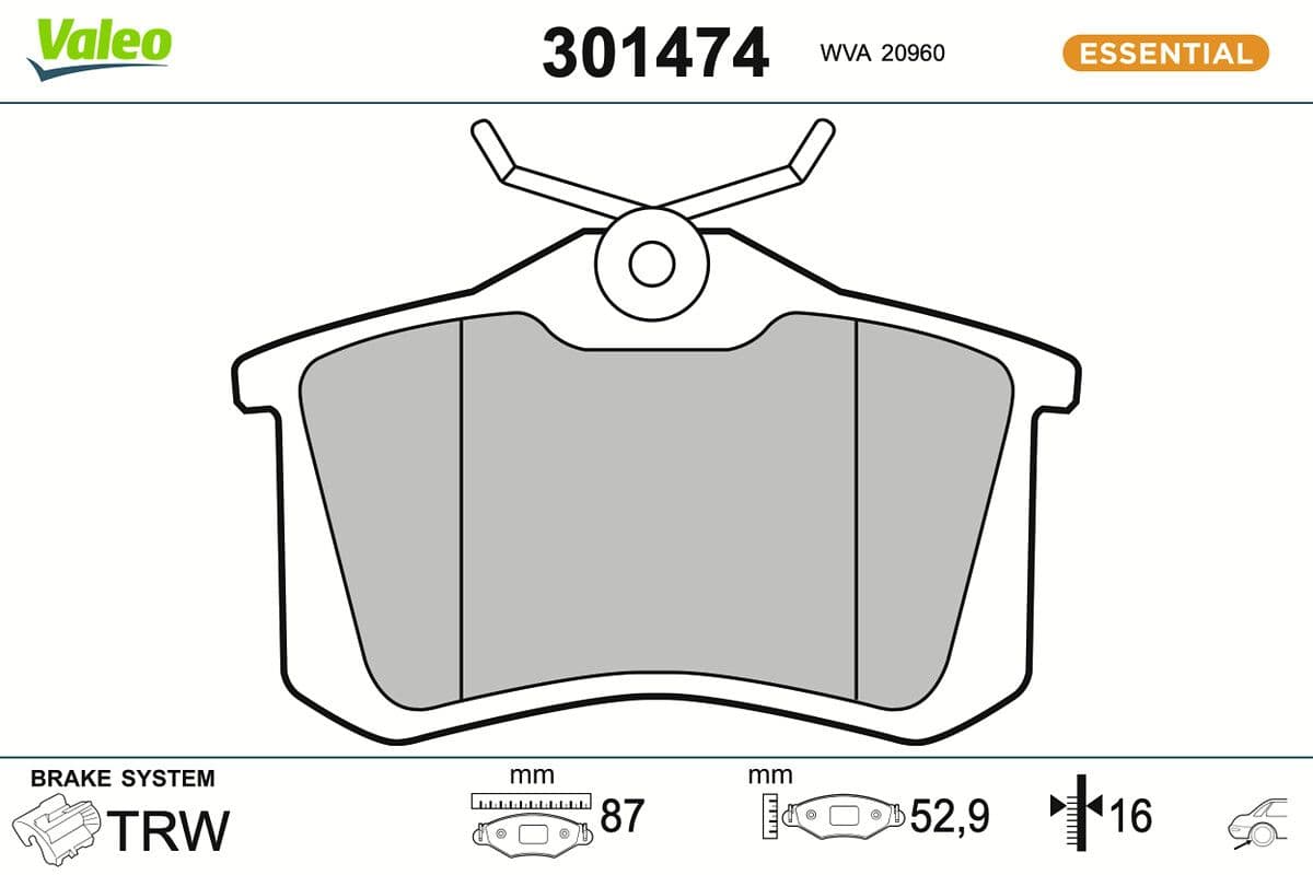 set placute frana,frana disc VALEO ESSENTIAL 301474