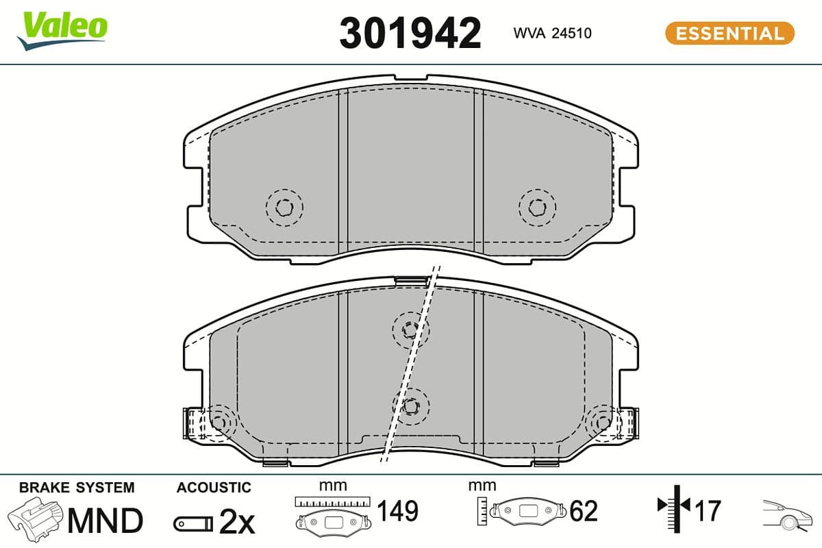 set placute frana,frana disc VALEO ESSENTIAL 301942