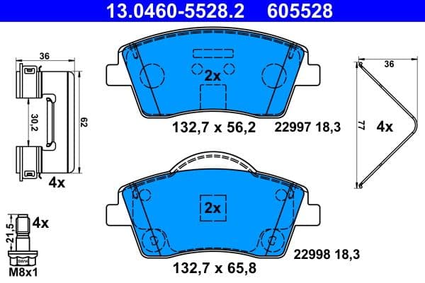set placute frana,frana disc ATE 13.0460-5528.2