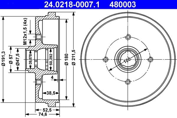 Tambur frana ATE 24.0218-0007.1