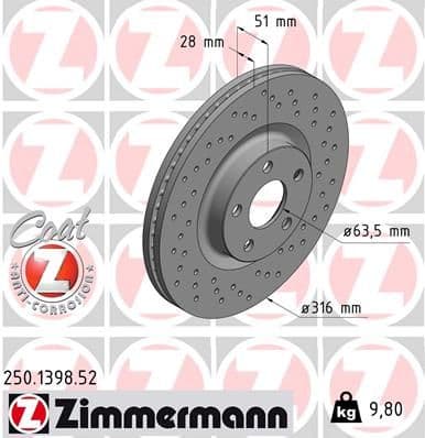 Disc frana ZIMMERMANN SPORT Z 250.1398.52