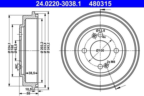 Tambur frana ATE 24.0220-3038.1