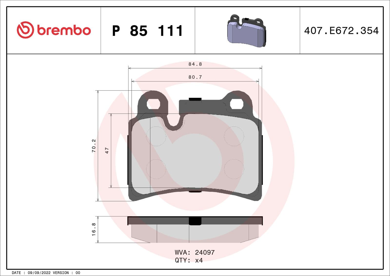 set placute frana,frana disc BREMBO PRIME LINE P 85 111