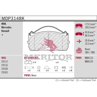 set placute frana,frana disc MERITOR BRAKE PAD KIT MDP3148K
