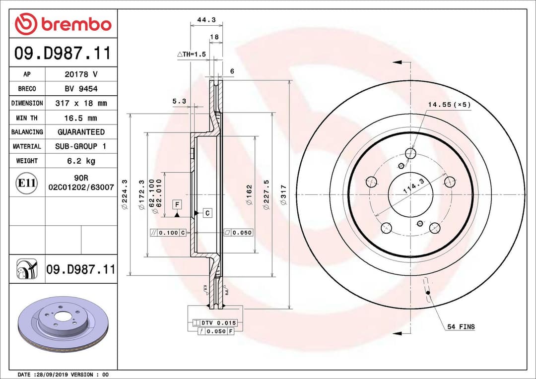 Disc frana BREMBO PRIME LINE - UV Coated 09.D987.11