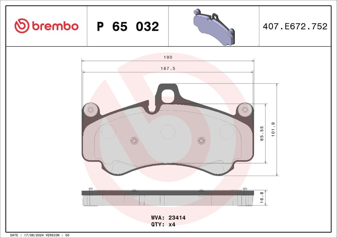 set placute de frana,frana de parcare cu disc BREMBO P 65 032