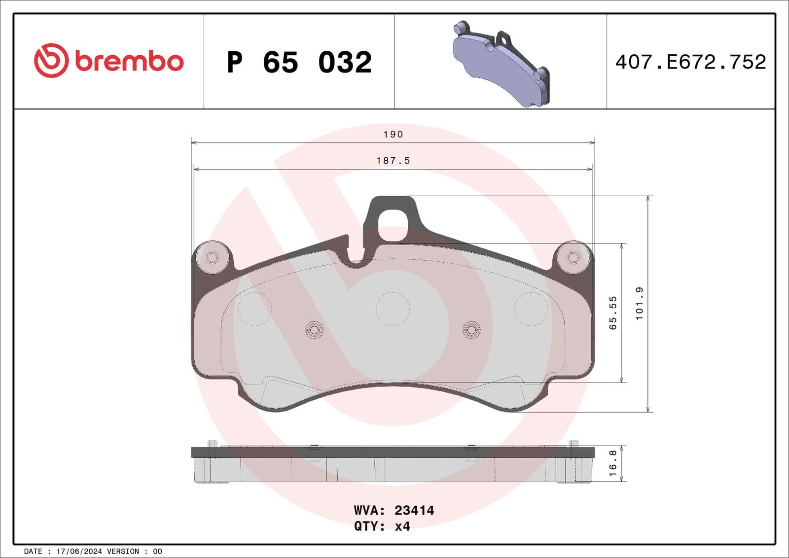set placute de frana,frana de parcare cu disc BREMBO P 65 032