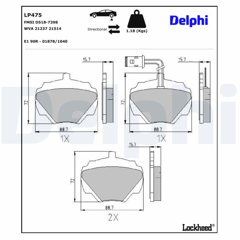 set placute frana,frana disc DELPHI LP475