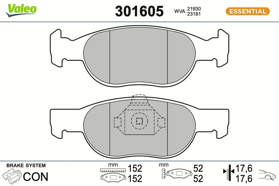 set placute frana,frana disc VALEO ESSENTIAL 301605
