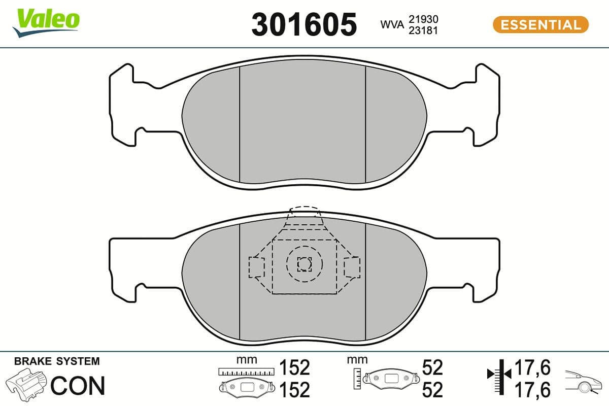 set placute frana,frana disc VALEO ESSENTIAL 301605
