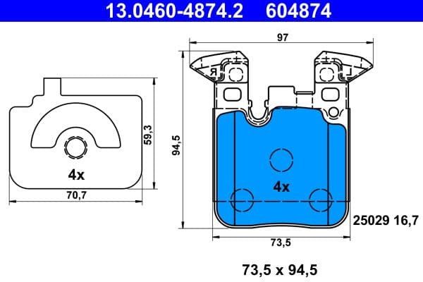 set placute frana,frana disc ATE 13.0460-4874.2