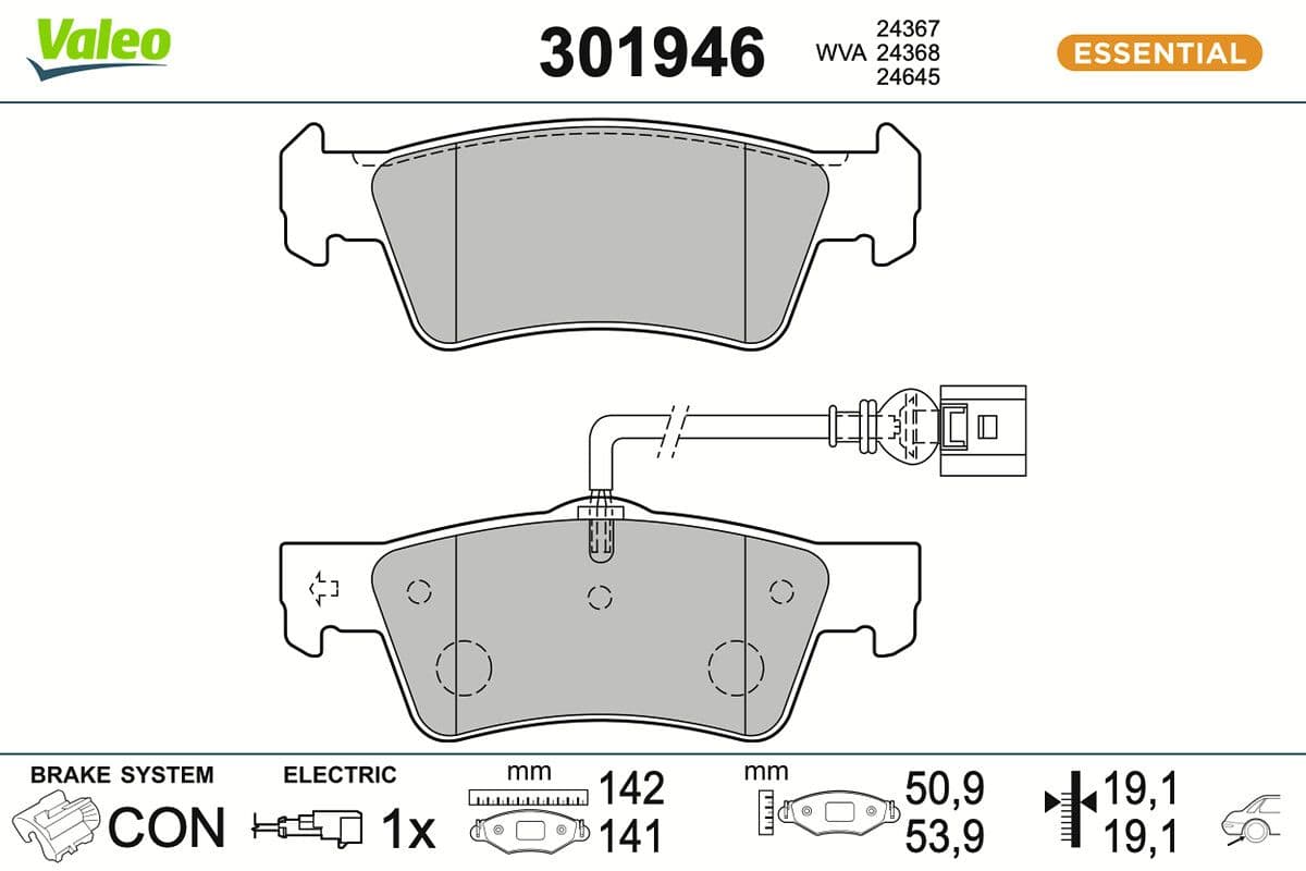 set placute frana,frana disc VALEO ESSENTIAL 301946