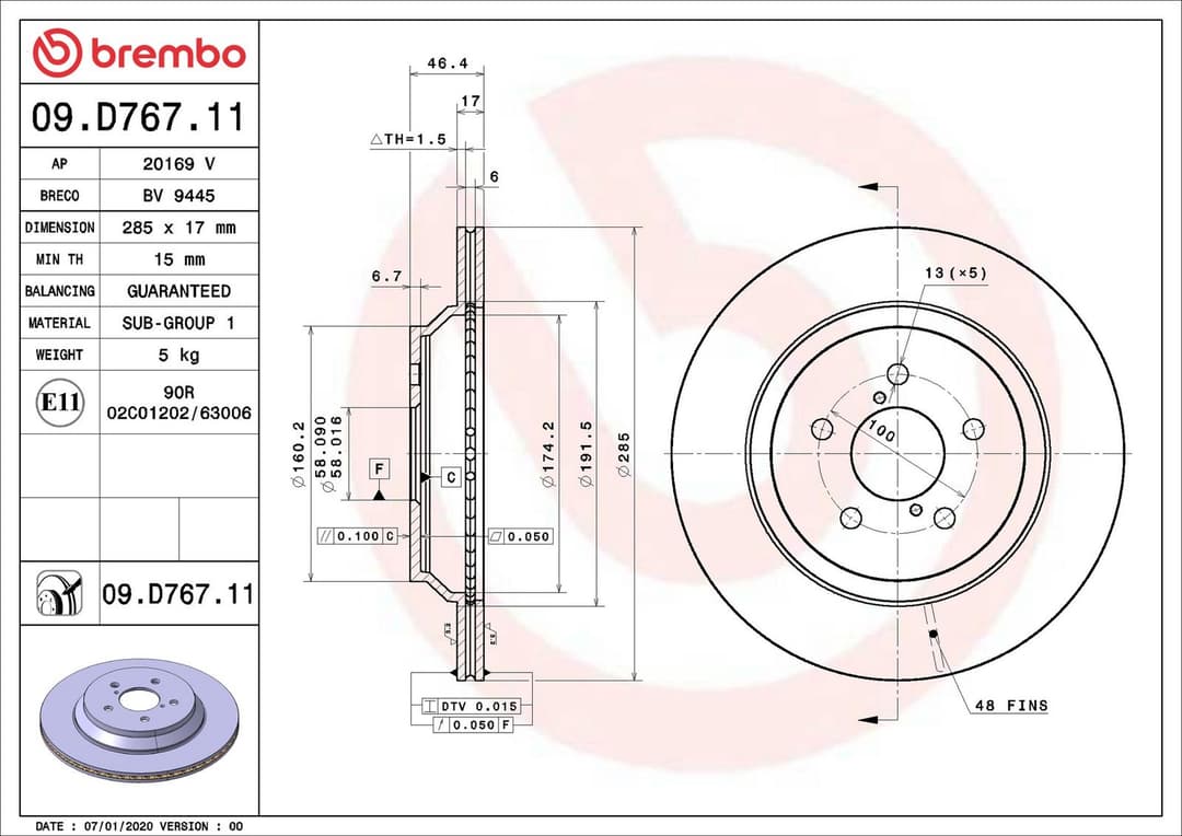 Disc frana BREMBO PRIME LINE - UV Coated 09.D767.11