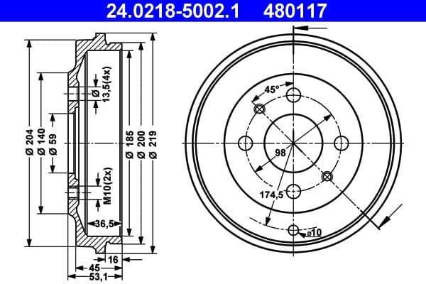 Tambur frana ATE 24.0218-5002.1