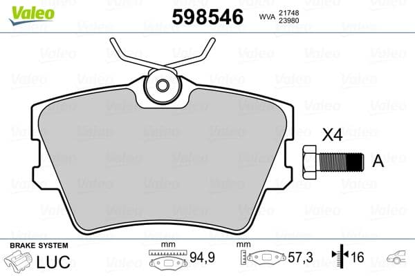 set placute frana,frana disc VALEO 598546