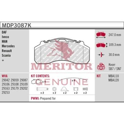 set placute frana,frana disc MERITOR BRAKE PAD KIT MDP3087K