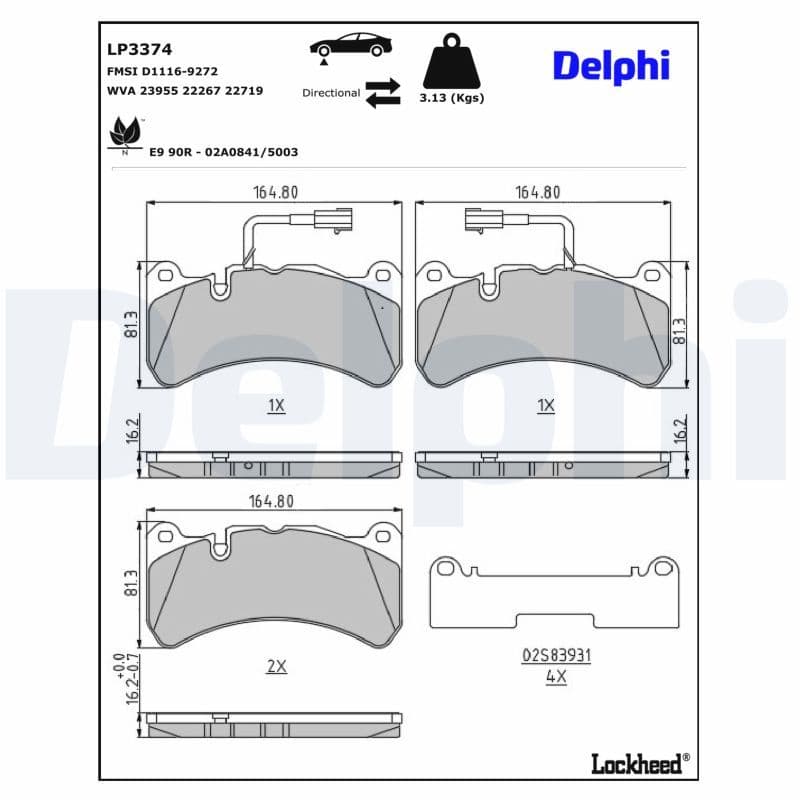 set placute frana,frana disc DELPHI LP3374
