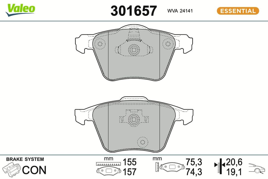 set placute frana,frana disc VALEO ESSENTIAL 301657