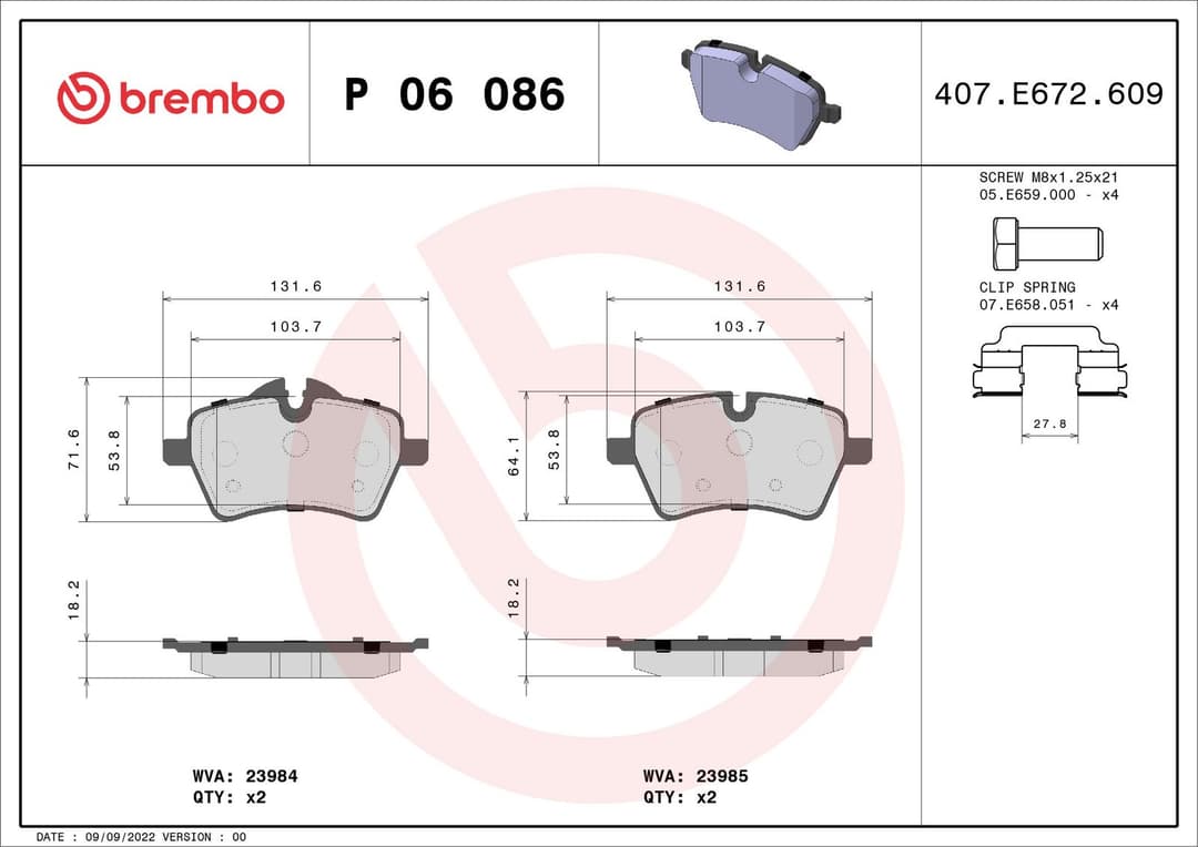 set placute frana,frana disc BREMBO PRIME LINE P 06 086