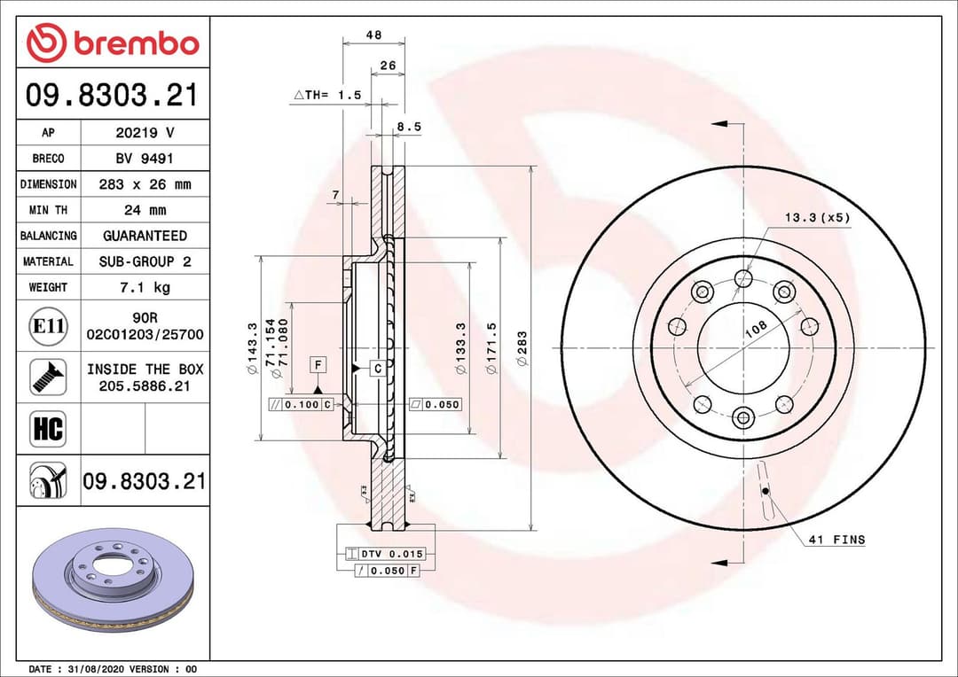 Disc frana BREMBO 09.8303.21