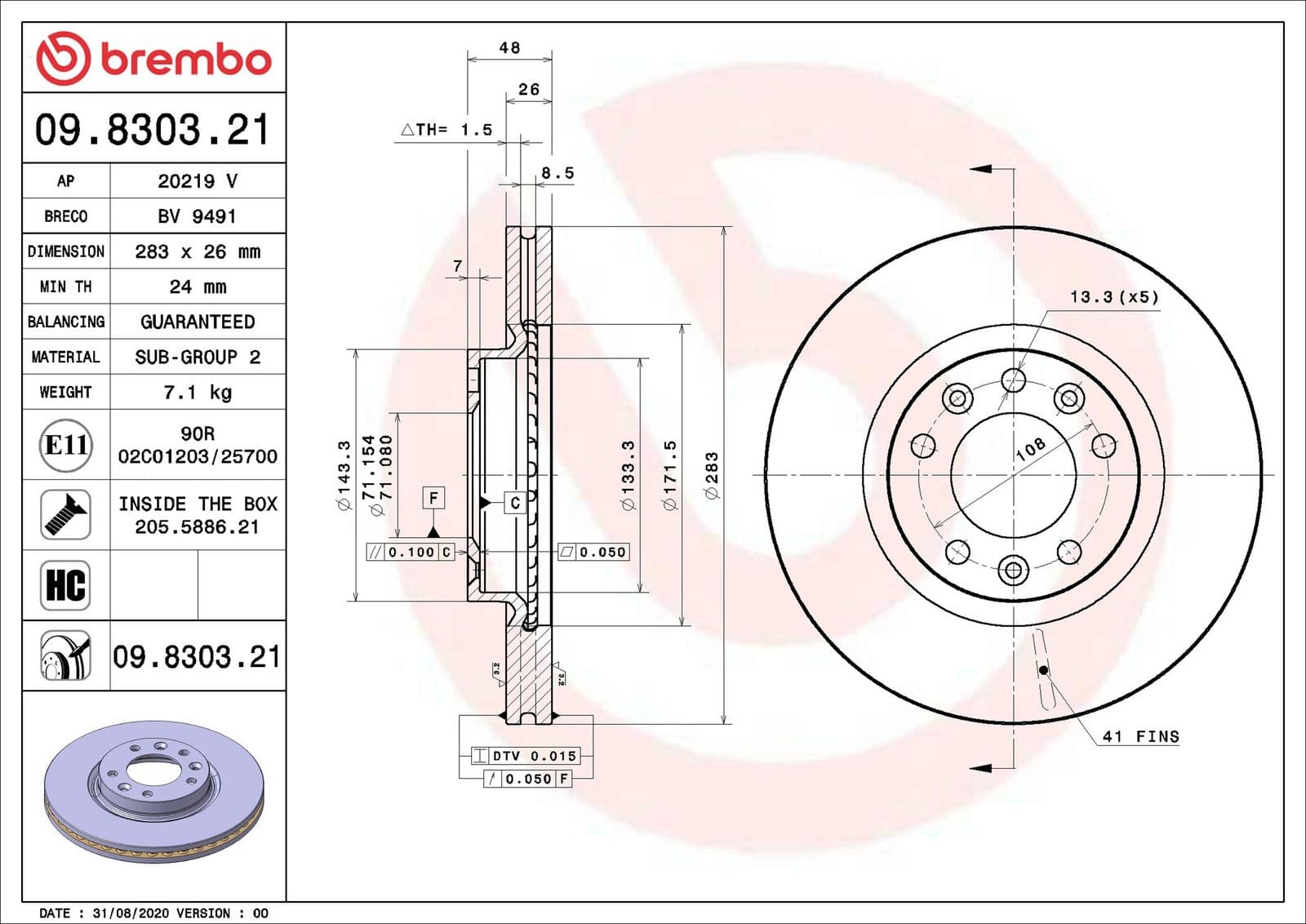 Disc frana BREMBO 09.8303.21