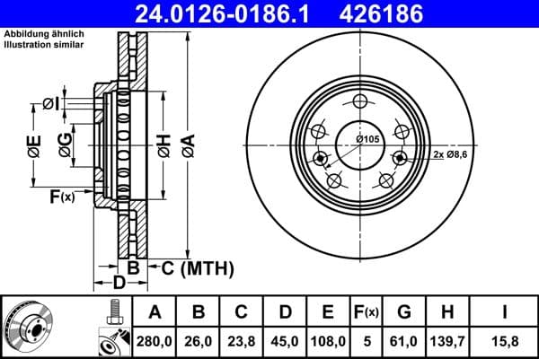 Disc frana ATE 24.0126-0186.1