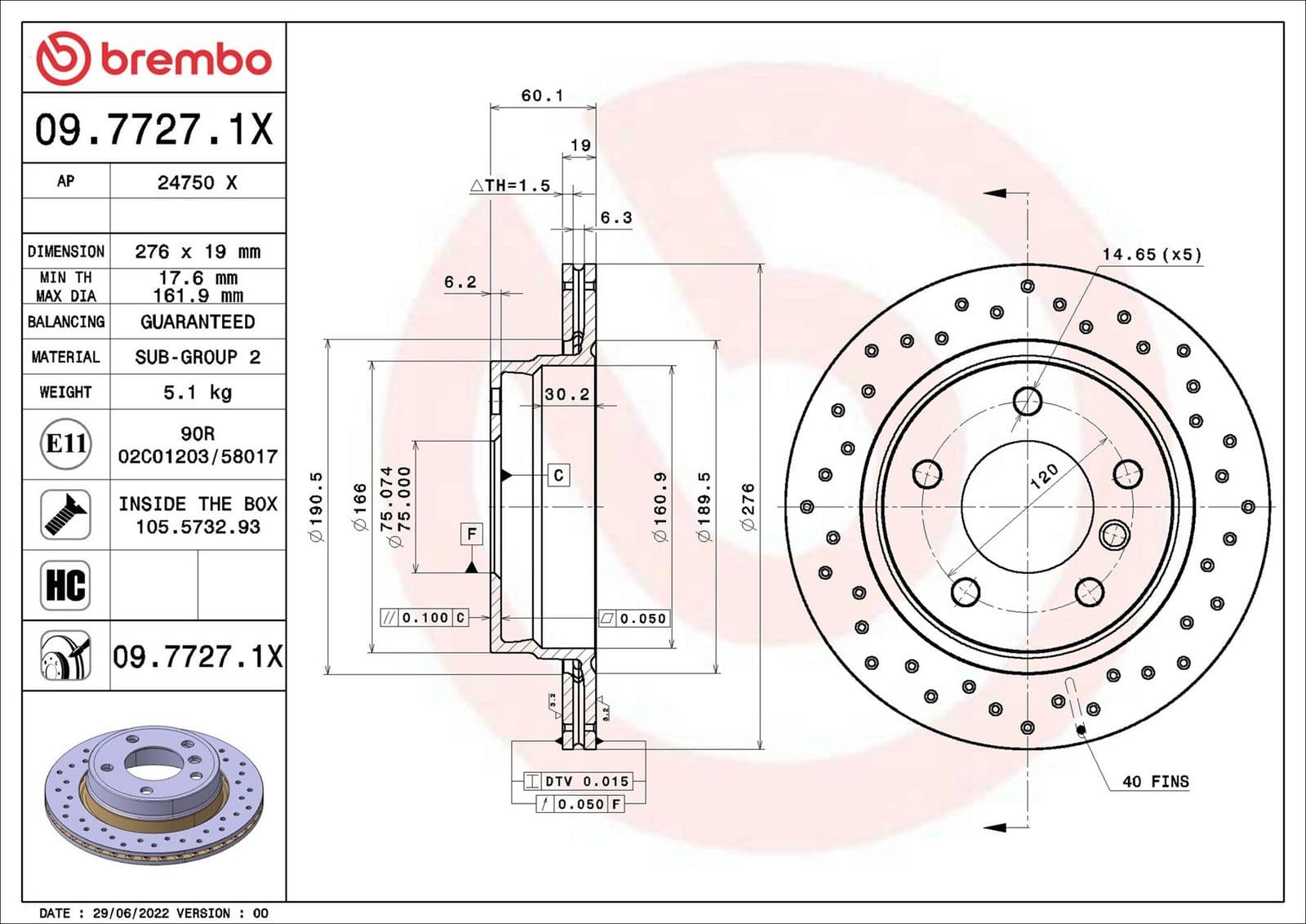 Disc frana BREMBO 09.7727.1X