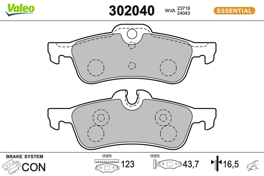 set placute frana,frana disc VALEO ESSENTIAL 302040