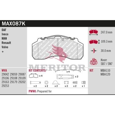 set placute frana,frana disc MERITOR BRAKE PAD KIT MAX087K
