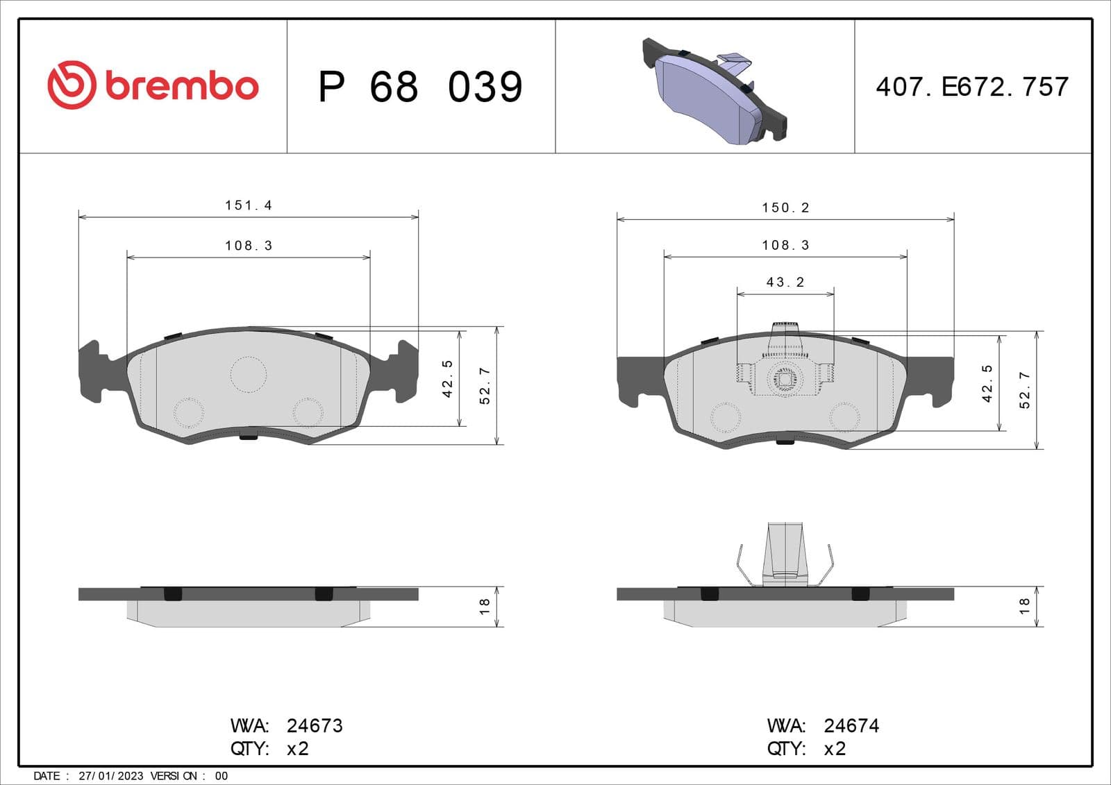 set placute frana,frana disc BREMBO PRIME LINE P 68 039