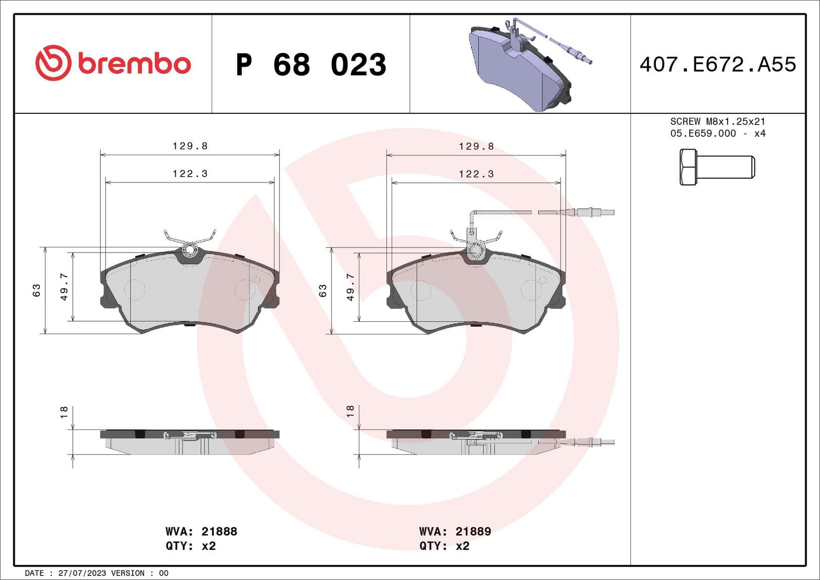 set placute frana,frana disc BREMBO P 68 023