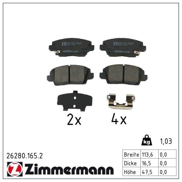 set placute frana,frana disc ZIMMERMANN 26280.165.2