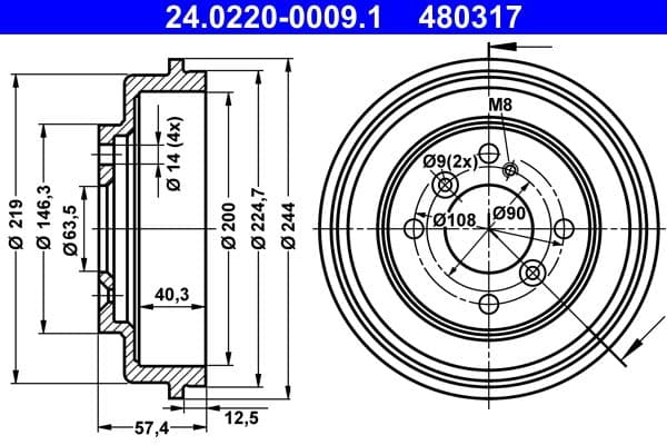 Tambur frana ATE 24.0220-0009.1