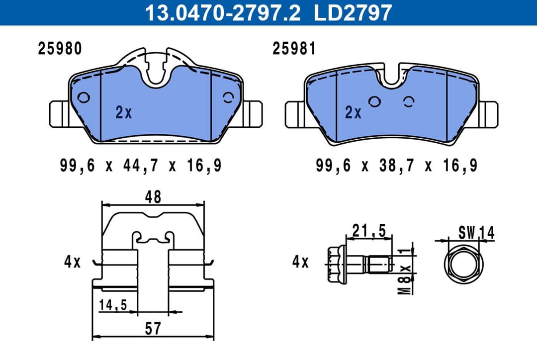 set placute frana,frana disc ATE 13.0470-2797.2
