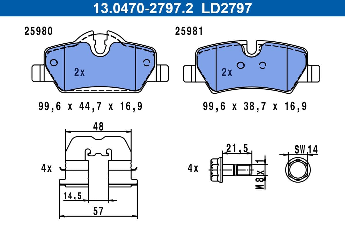 set placute frana,frana disc ATE 13.0470-2797.2