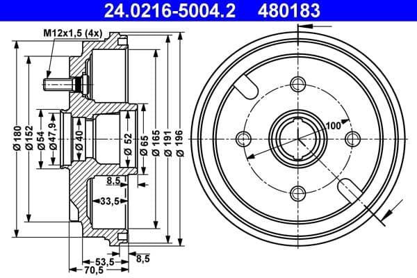 Tambur frana ATE 24.0216-5004.2