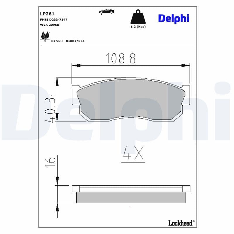 set placute frana,frana disc DELPHI LP261