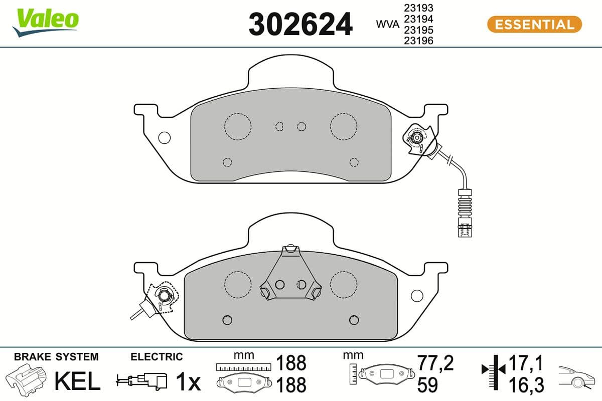 set placute frana,frana disc VALEO ESSENTIAL 302624