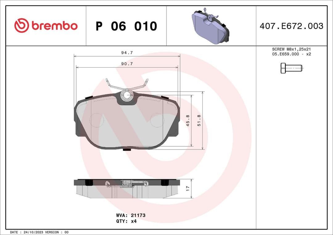 set placute frana,frana disc BREMBO P 06 010